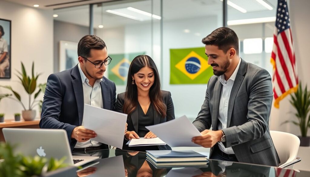 Equipe-de-especialistas-em-Visto-Americano-de-Turista-para-familias-atendendo-clientes-1024x585 Visto Americano de Turista para famílias. Guia Completo + Assessoria Especializada 