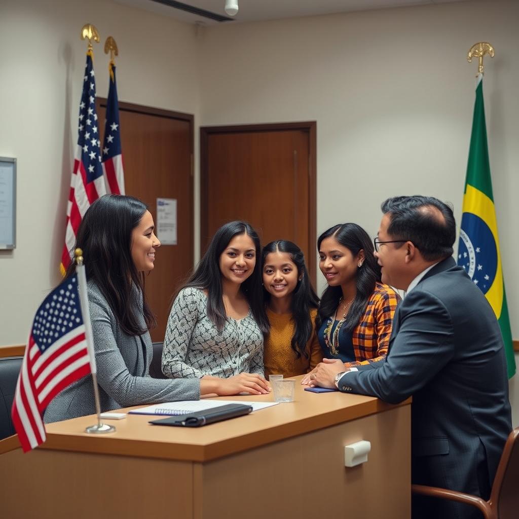Familia-brasileira-em-entrevista-para-Visto-Americano-de-Turista-para-familias-no-consulado Visto Americano de Turista para famílias. Guia Completo + Assessoria Especializada 